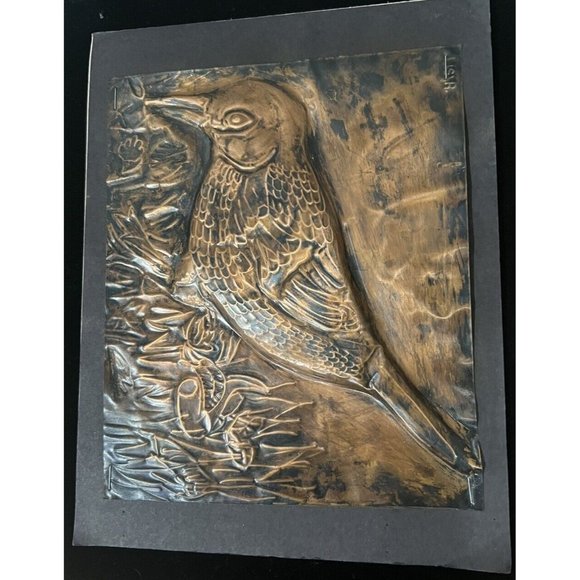 Vintage Copper Embossed Relief Art Bird Handmade - Picture 1 of 7
